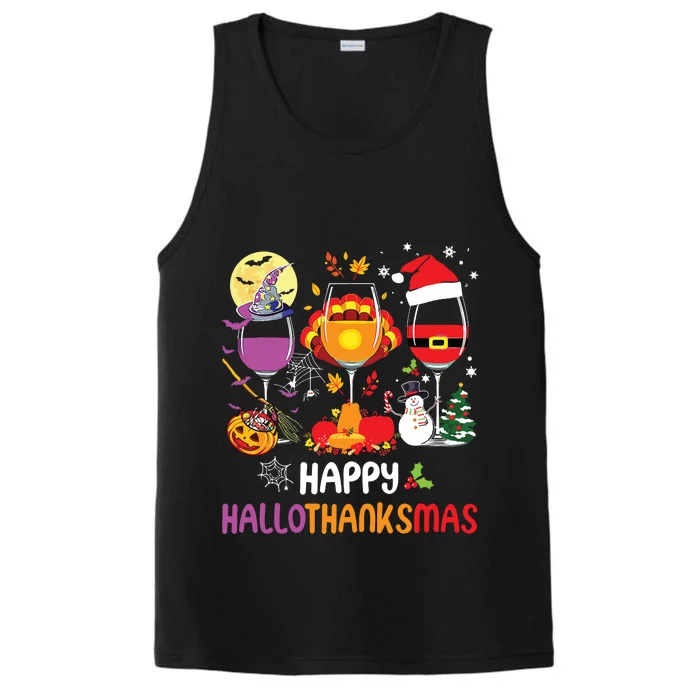 Happy Hallothanksmas Wine Glasses Halloween Thanksgiving Performance Tank