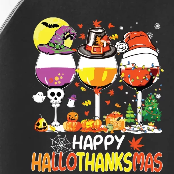 Happy Hallothanksmas Wine Glasses Witch Santa Hat Pumpkin Toddler Fine Jersey T-Shirt