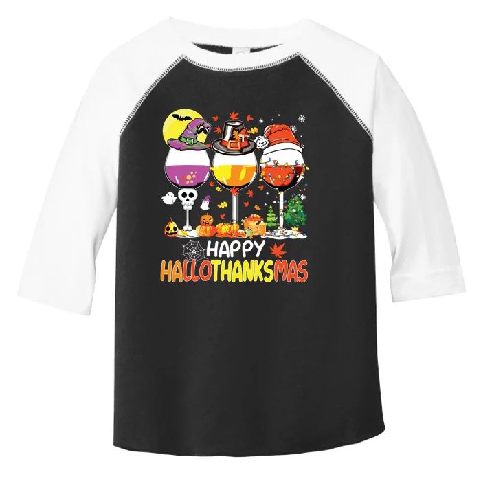 Happy Hallothanksmas Wine Glasses Witch Santa Hat Pumpkin Toddler Fine Jersey T-Shirt