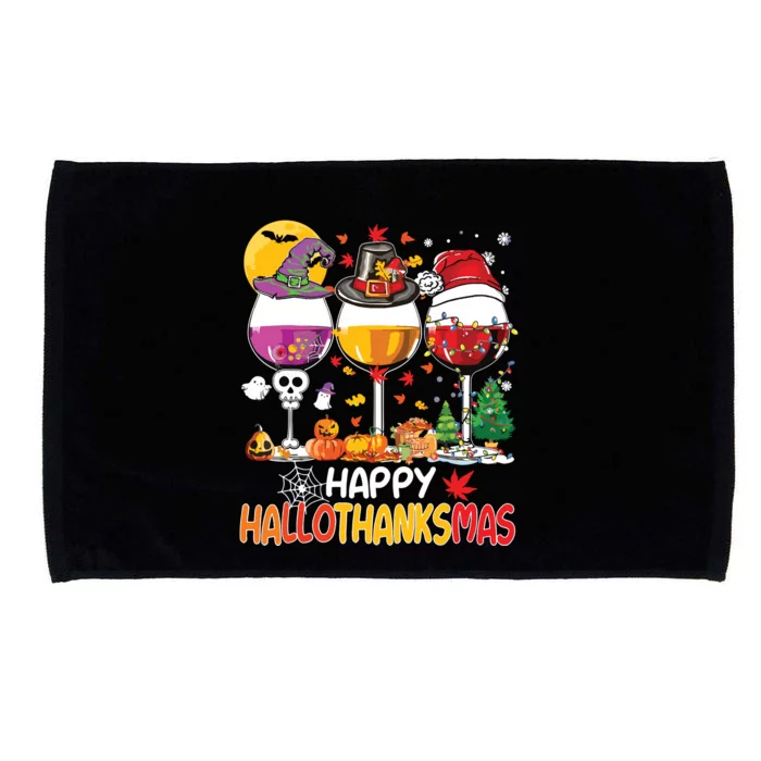 Happy Hallothanksmas Wine Glasses Witch Santa Hat Pumpkin Microfiber Hand Towel