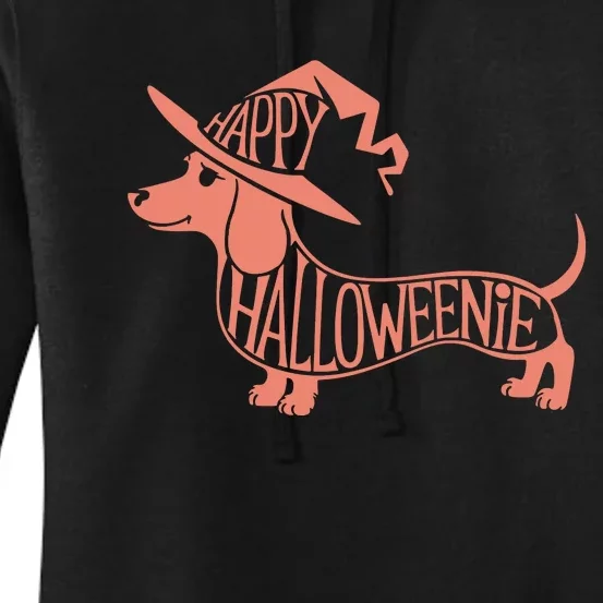 Happy Halloweenie Weiner Dog Cute Dachshund Witch Hat Vneck Women's Pullover Hoodie