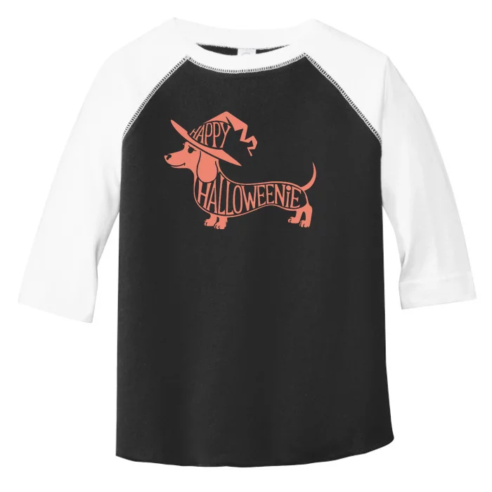 Happy Halloweenie Weiner Dog Cute Dachshund Witch Hat Vneck Toddler Fine Jersey T-Shirt