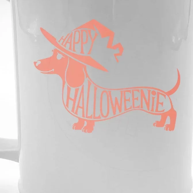 Happy Halloweenie Weiner Dog Cute Dachshund Witch Hat Vneck Front & Back Beer Stein