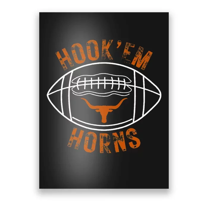 HookEm Horns With A Football And Bull With Horns Poster