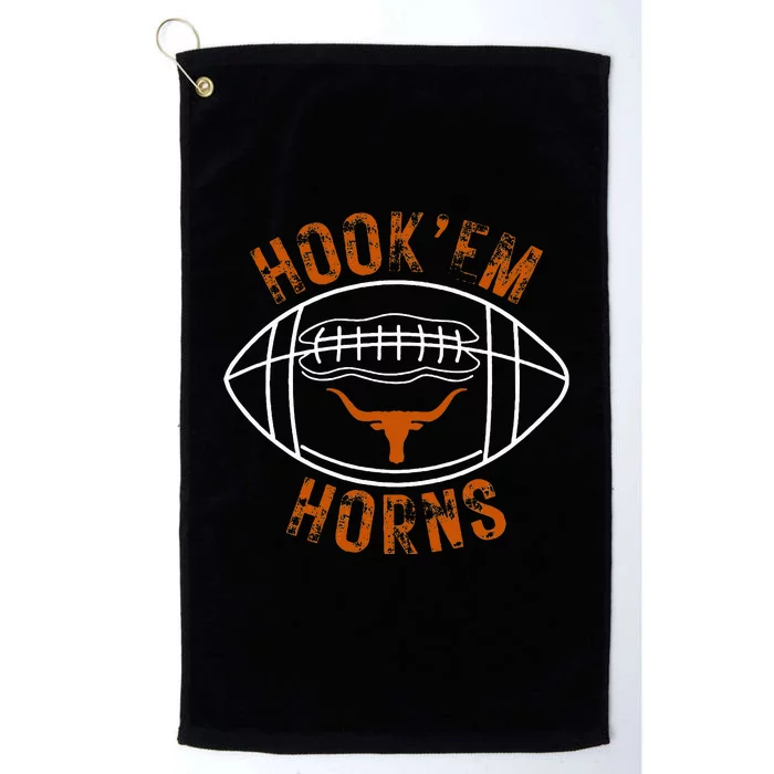 HookEm Horns With A Football And Bull With Horns Platinum Collection Golf Towel