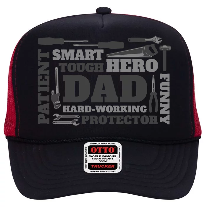 Hero Hard Working Dad Fathers Day Gift High Crown Mesh Trucker Hat