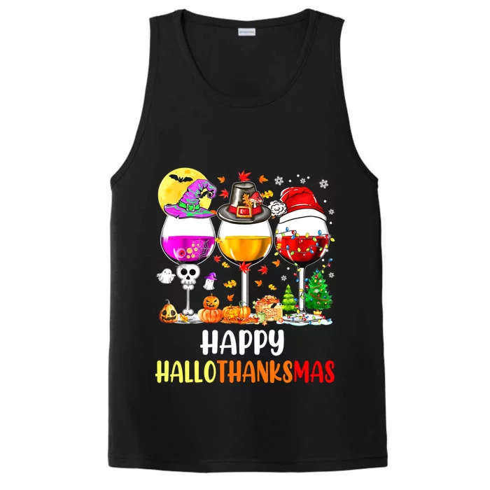 Happy Hallothanksmas Wine Glasses Wine Lover Performance Tank