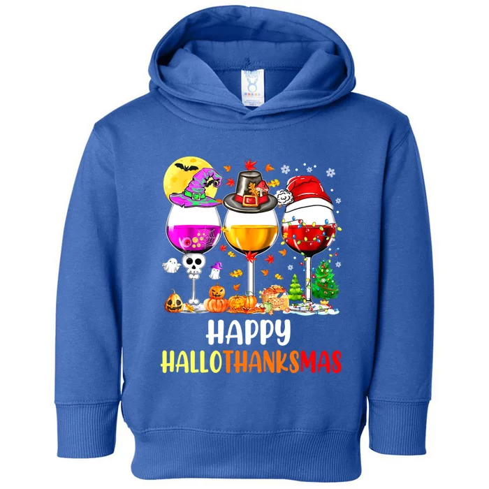 Happy Hallothanksmas Wine Glasses Wine Lover Toddler Hoodie