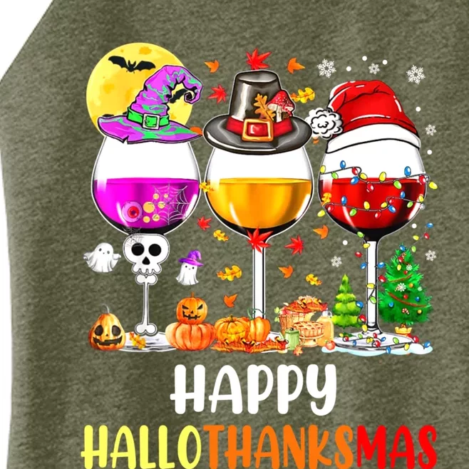 Happy Hallothanksmas Wine Glasses Wine Lover Women’s Perfect Tri Rocker Tank