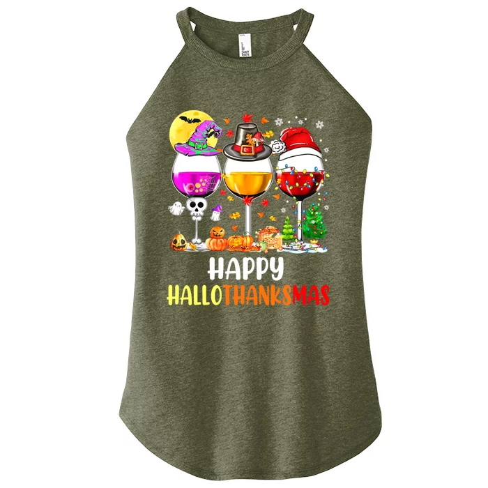 Happy Hallothanksmas Wine Glasses Wine Lover Women’s Perfect Tri Rocker Tank