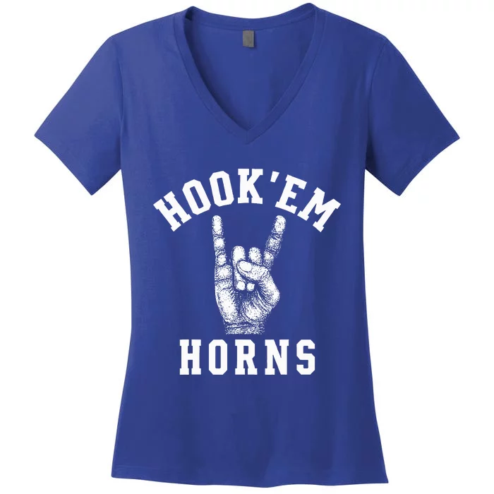 Hookem Horns Women Longhorn Head Women's V-Neck T-Shirt