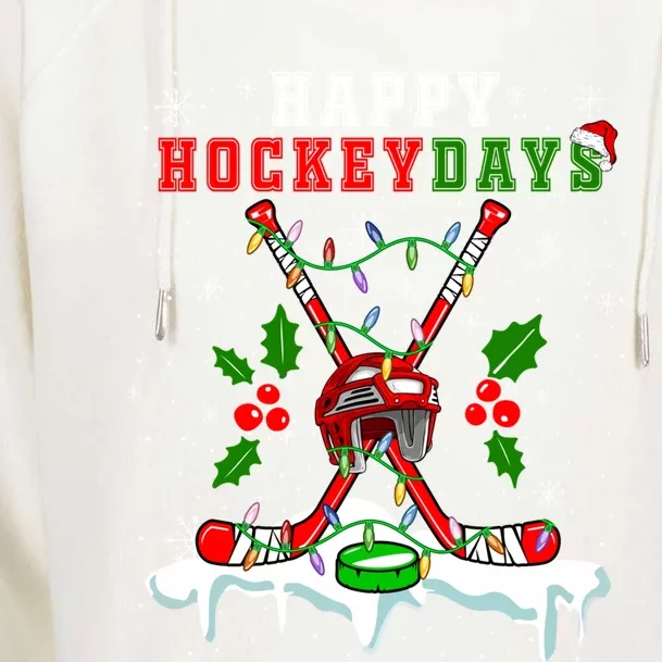 Happy Hockey Xmas Days Ice Hockey Equipt Player Family Gift Womens Funnel Neck Pullover Hood