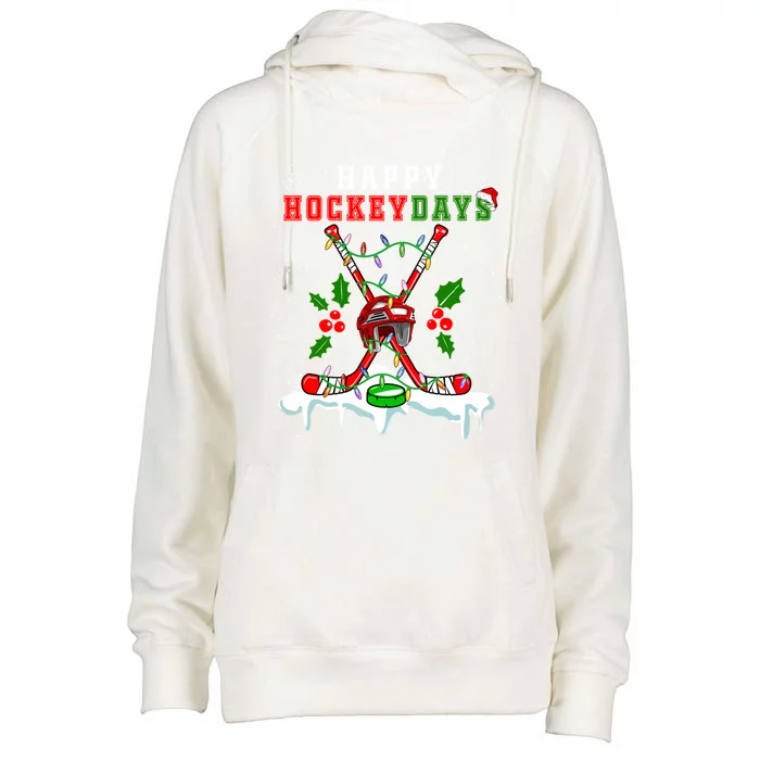 Happy Hockey Xmas Days Ice Hockey Equipt Player Family Gift Womens Funnel Neck Pullover Hood