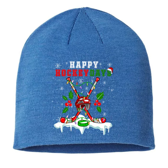 Happy Hockey Xmas Days Ice Hockey Equipt Player Family Gift 8 1/2in Sustainable Knit Beanie