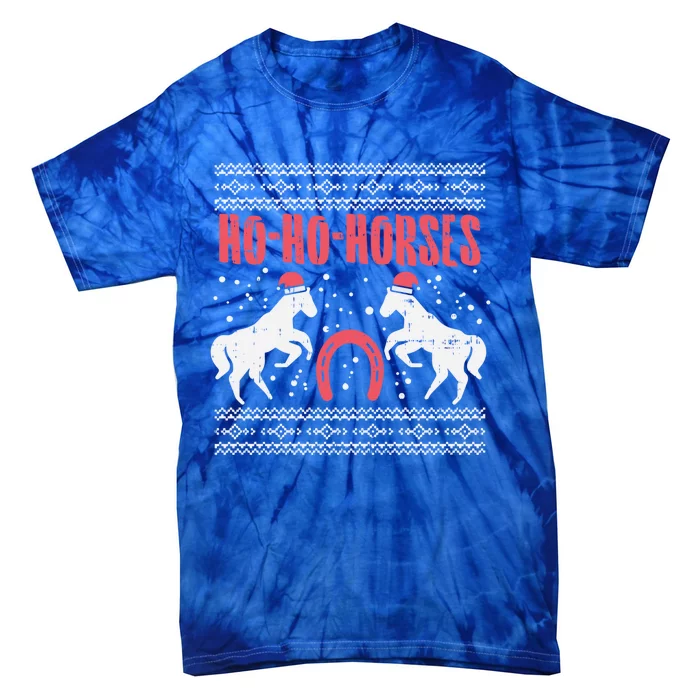 Ho Horses Xmas Ugly Christmas Sweater Equestrian Gift Tie-Dye T-Shirt