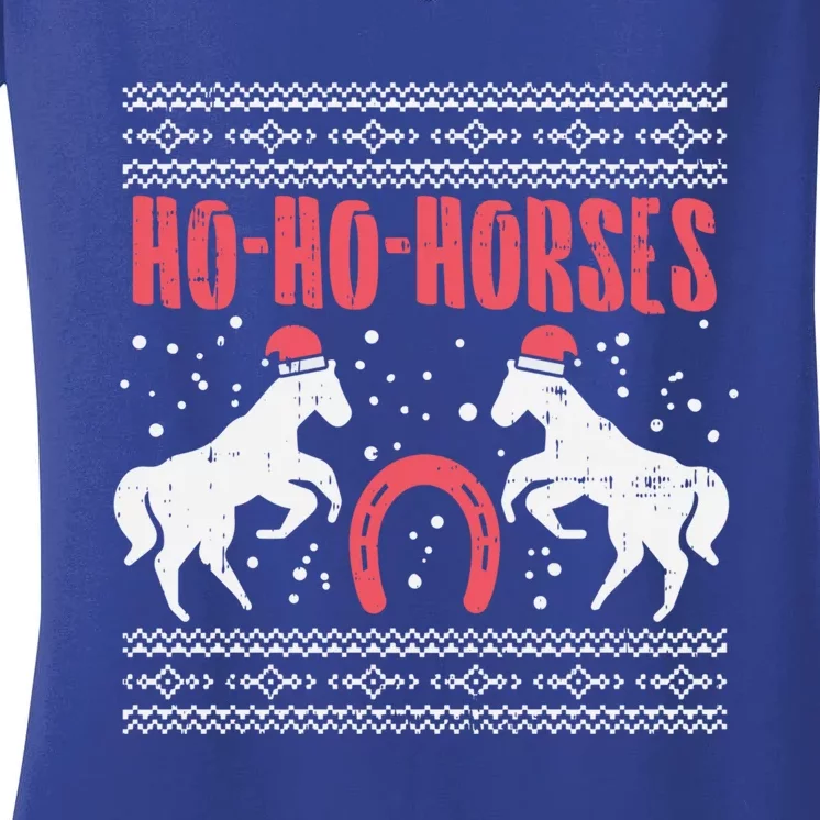 Ho Horses Xmas Ugly Christmas Sweater Equestrian Gift Women's V-Neck T-Shirt