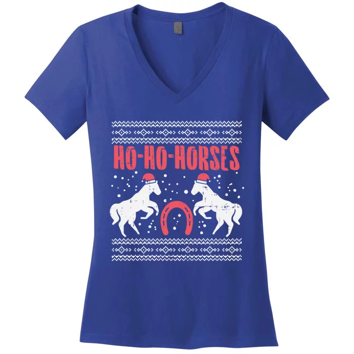 Ho Horses Xmas Ugly Christmas Sweater Equestrian Gift Women's V-Neck T-Shirt