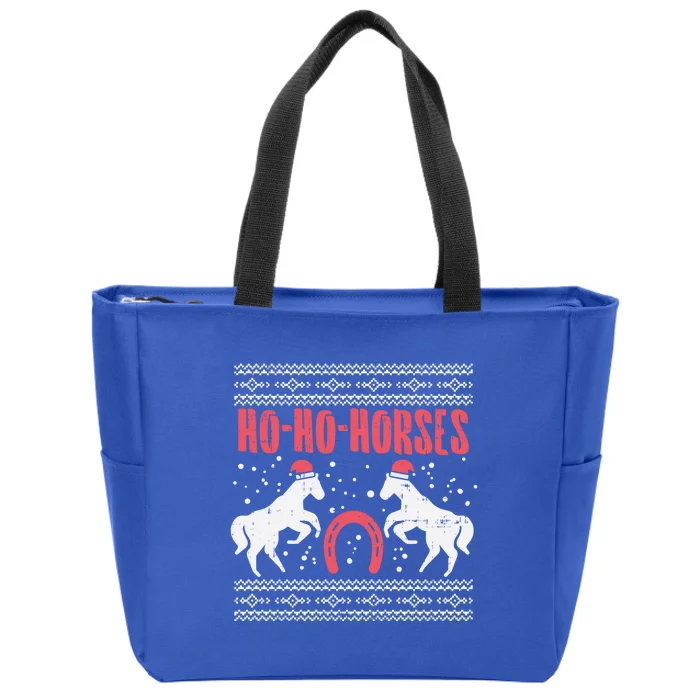 Ho Horses Xmas Ugly Christmas Sweater Equestrian Gift Zip Tote Bag