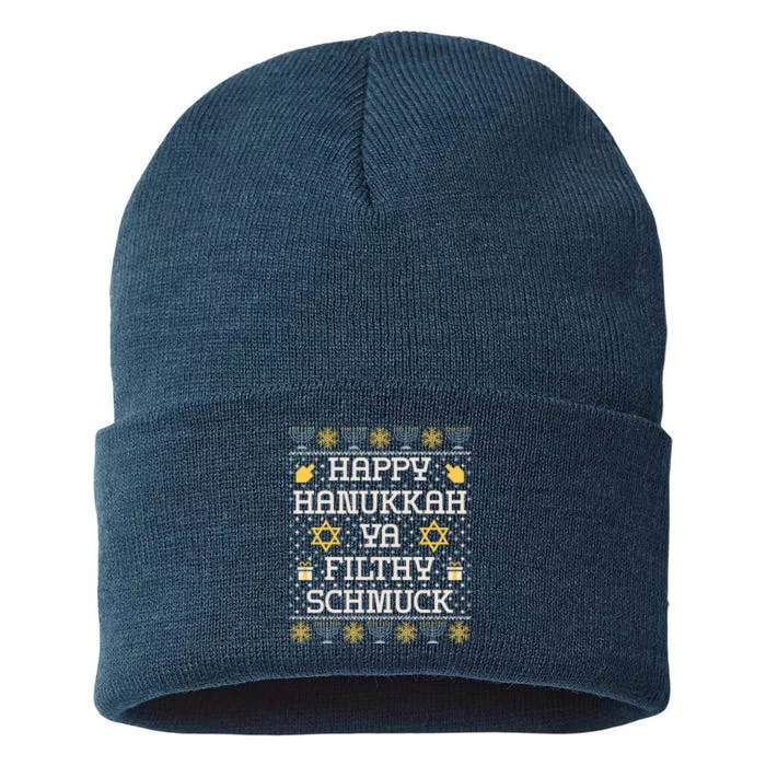 Happy Hanukkah Ya Filthy Schmuck Funny Hanukkah Idea Sustainable Knit Beanie