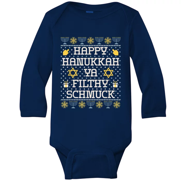 Happy Hanukkah Ya Filthy Schmuck, Funny Hanukkah Gift Baby Long Sleeve Bodysuit