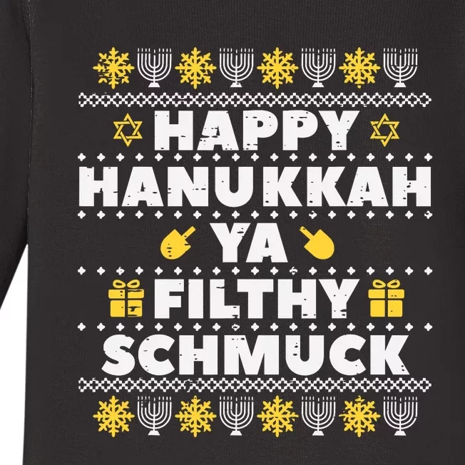 Happy Hanukkah Ya Filthy Ugly Chanukah Funny Jew Baby Long Sleeve Bodysuit