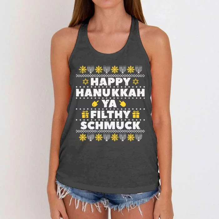 Happy Hanukkah Ya Filthy Ugly Chanukah Funny Jew Women's Knotted Racerback Tank