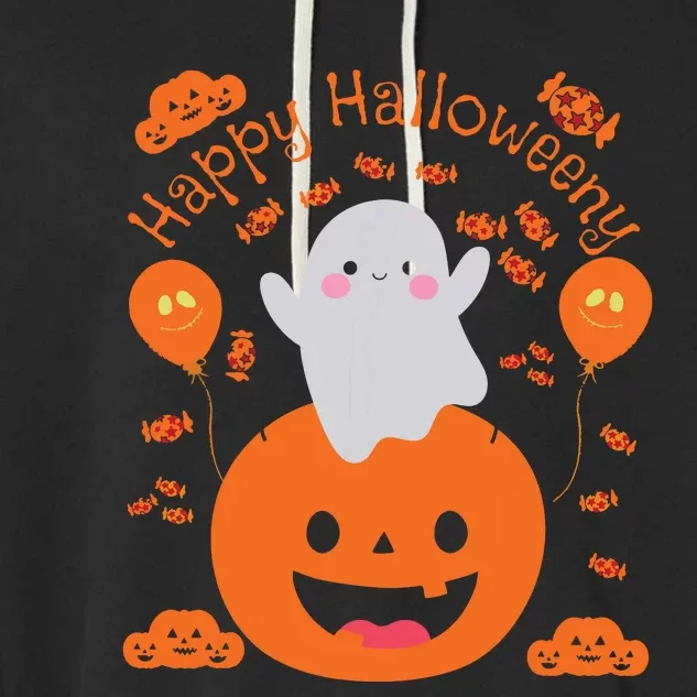 Happy Halloween Y Cute Boy And Girls Costume As A Ghost Garment-Dyed Fleece Hoodie