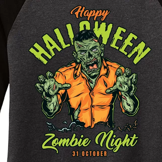 Happy Halloween Zombie Night Women's Tri-Blend 3/4-Sleeve Raglan Shirt