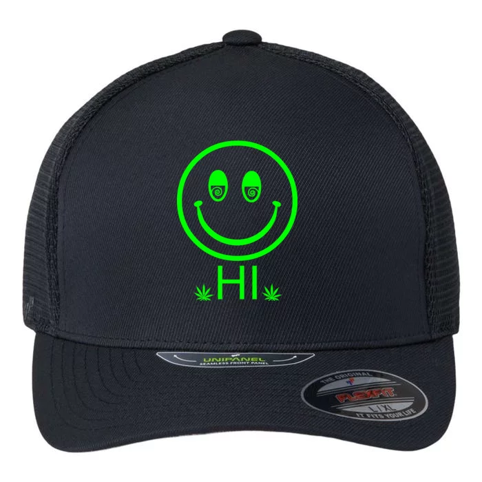 Hi Smiley Face Weed Flexfit Unipanel Trucker Cap