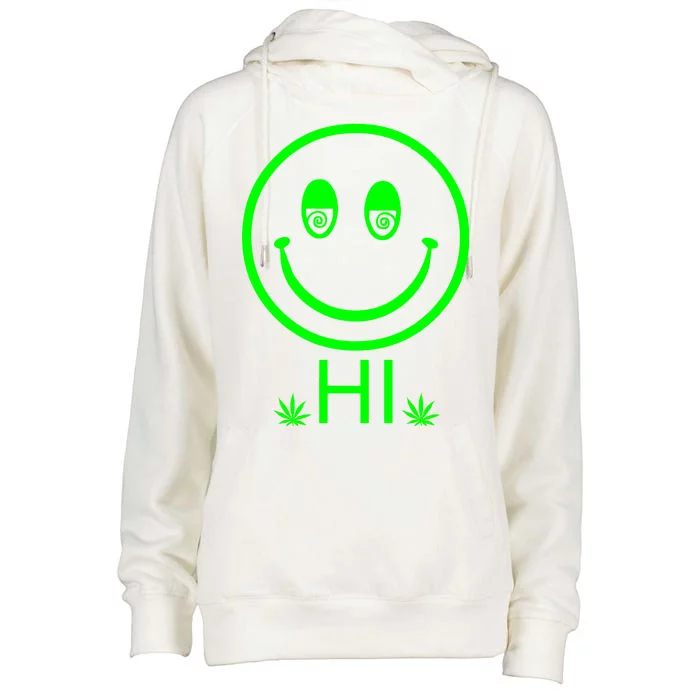 Hi Smiley Face Weed Womens Funnel Neck Pullover Hood