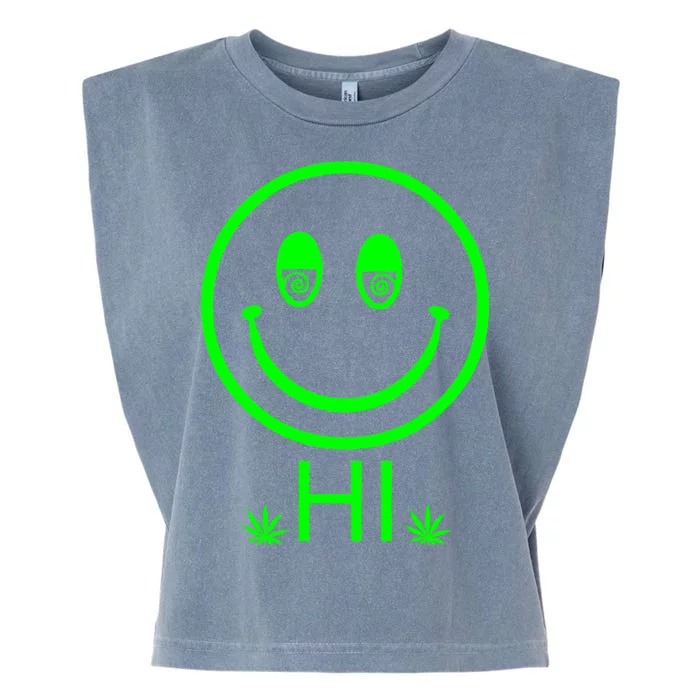 Hi Smiley Face Weed Garment-Dyed Women's Muscle Tee