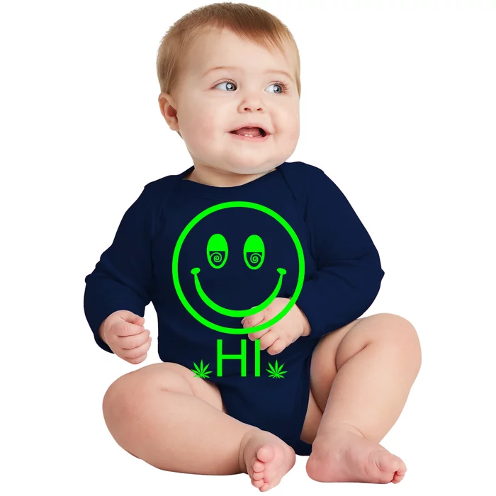 Hi Smiley Face Weed Baby Long Sleeve Bodysuit