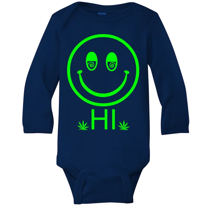 Hi Smiley Face Weed Baby Long Sleeve Bodysuit