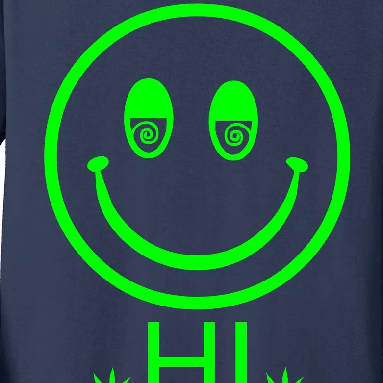 Hi Smiley Face Weed Kids Long Sleeve Shirt