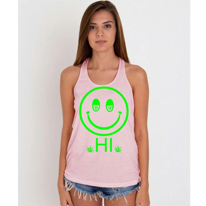 Hi Smiley Face Weed Women's Knotted Racerback Tank