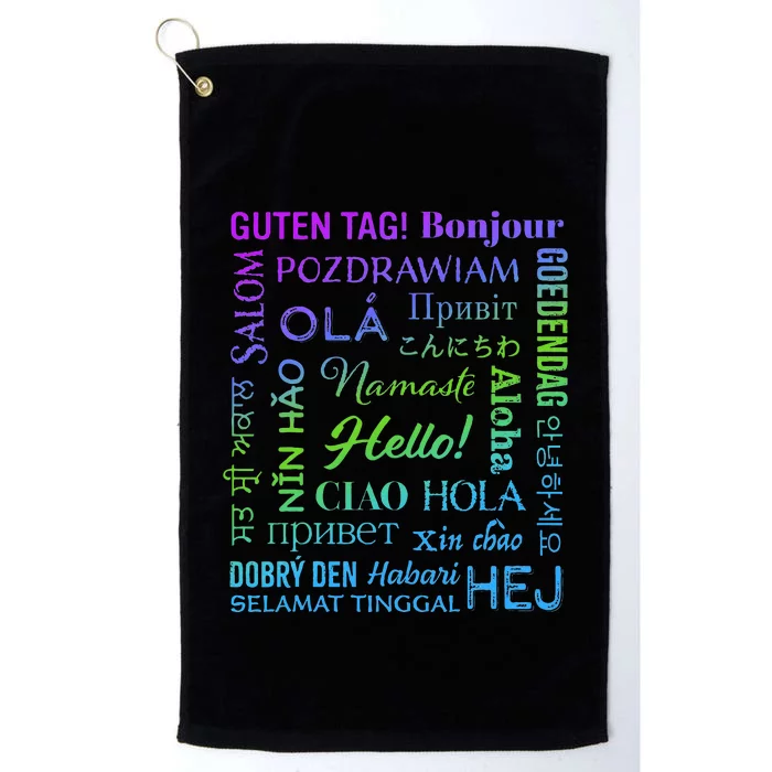 Hello in 22 Different Languages Word ESL Teachers Students Platinum Collection Golf Towel