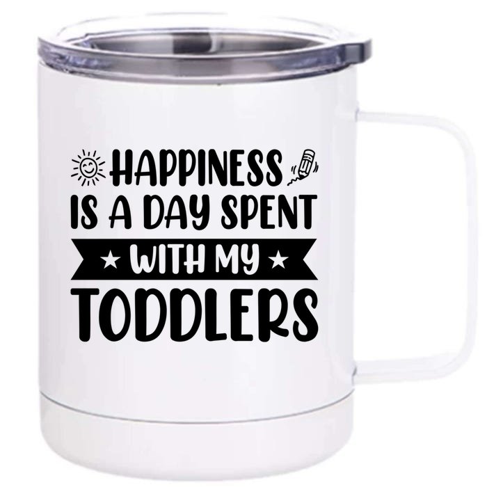 Happiness Is A Day Spent With My Sitter Daycare Gift Front & Back 12oz Stainless Steel Tumbler Cup