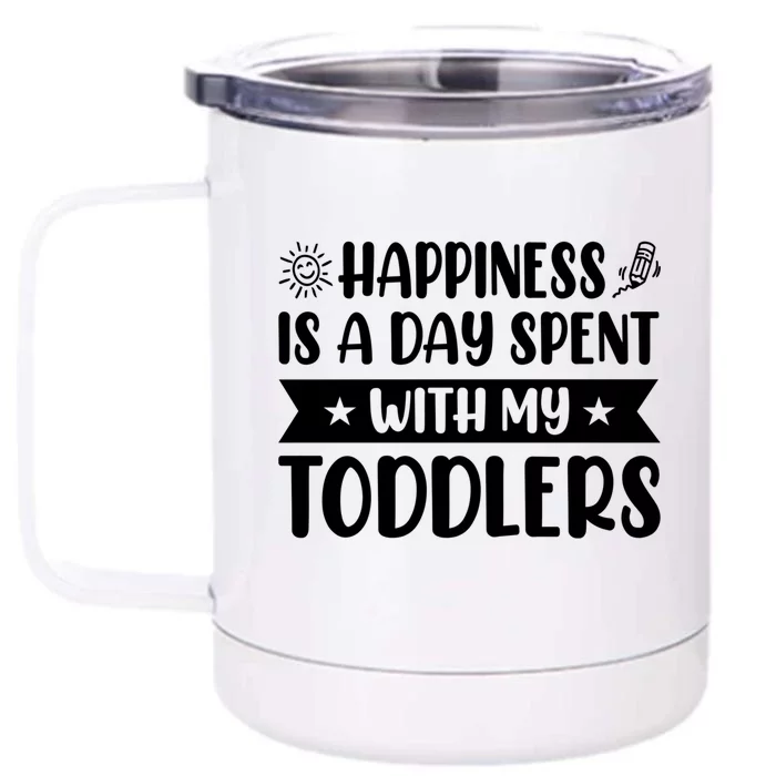 Happiness Is A Day Spent With My Sitter Daycare Gift Front & Back 12oz Stainless Steel Tumbler Cup