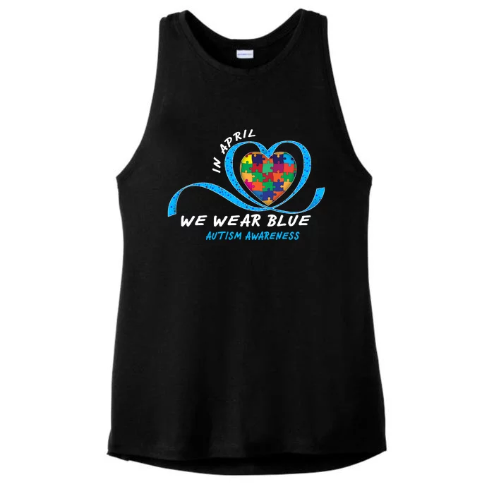 Heart In April We Wear Blue Love Hope Faith Autism Awareness Ladies Tri-Blend Wicking Tank