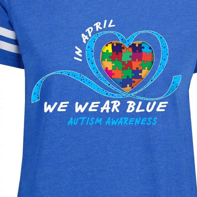 Heart In April We Wear Blue Love Hope Faith Autism Awareness Enza Ladies Jersey Football T-Shirt