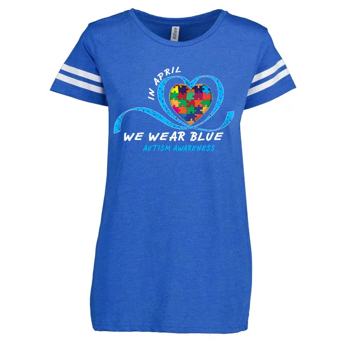 Heart In April We Wear Blue Love Hope Faith Autism Awareness Enza Ladies Jersey Football T-Shirt