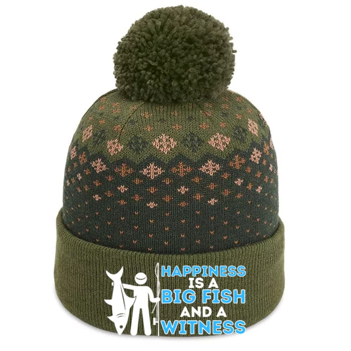 Happiness Is A Big Fish And A Witness Fishing & Fisherman The Baniff Cuffed Pom Beanie