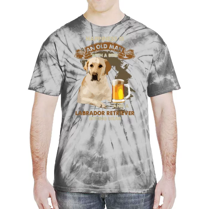 Happiness Is An Old Man With A Beer And A Labrador Retriever Tie-Dye T-Shirt