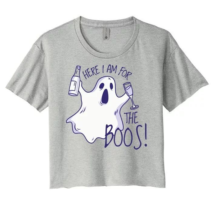 Here I Am For The Boos Funny Ghost Women's Crop Top Tee