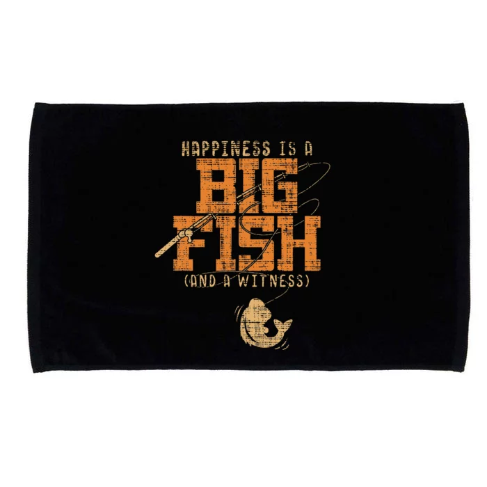 Happiness Is A Big Fish And A Witness Fishing Microfiber Hand Towel