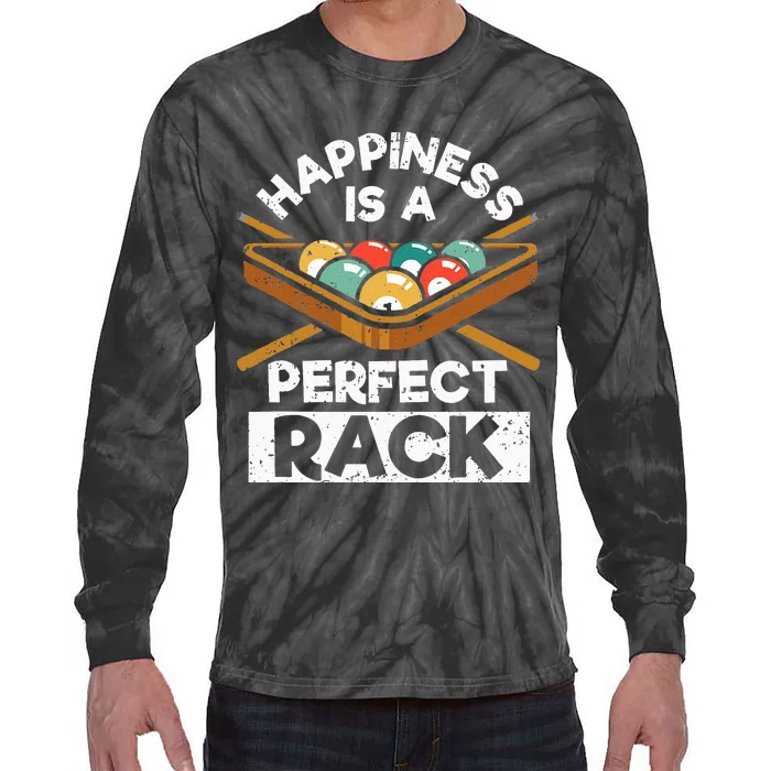 Happiness Is A Perfect Rack Funny Pool Billiard Player Tie-Dye Long Sleeve Shirt