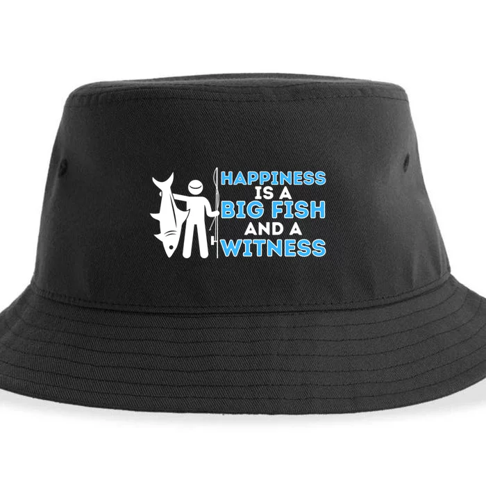 Happiness Is A Big Fish And A Witness Fishing & Fisherman Sustainable Bucket Hat