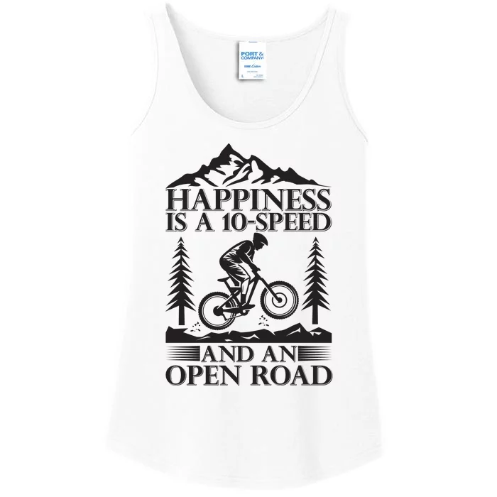 Happiness Is A 10 Speed And An Open Road Ladies Essential Tank