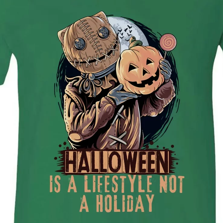 Halloween Is A Lifestyle Not A Holiday Pumpkin Lollipop V-Neck T-Shirt