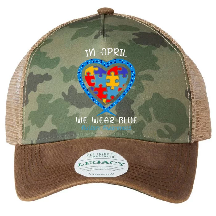 Heart In April We Wear Blue Autism Awareness Month Puzzle Gift Legacy Tie Dye Trucker Hat